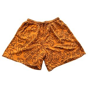 HUF Peace Sign Print Shorts‎ Orange Brown Streetwear Mens Medium Drawstring